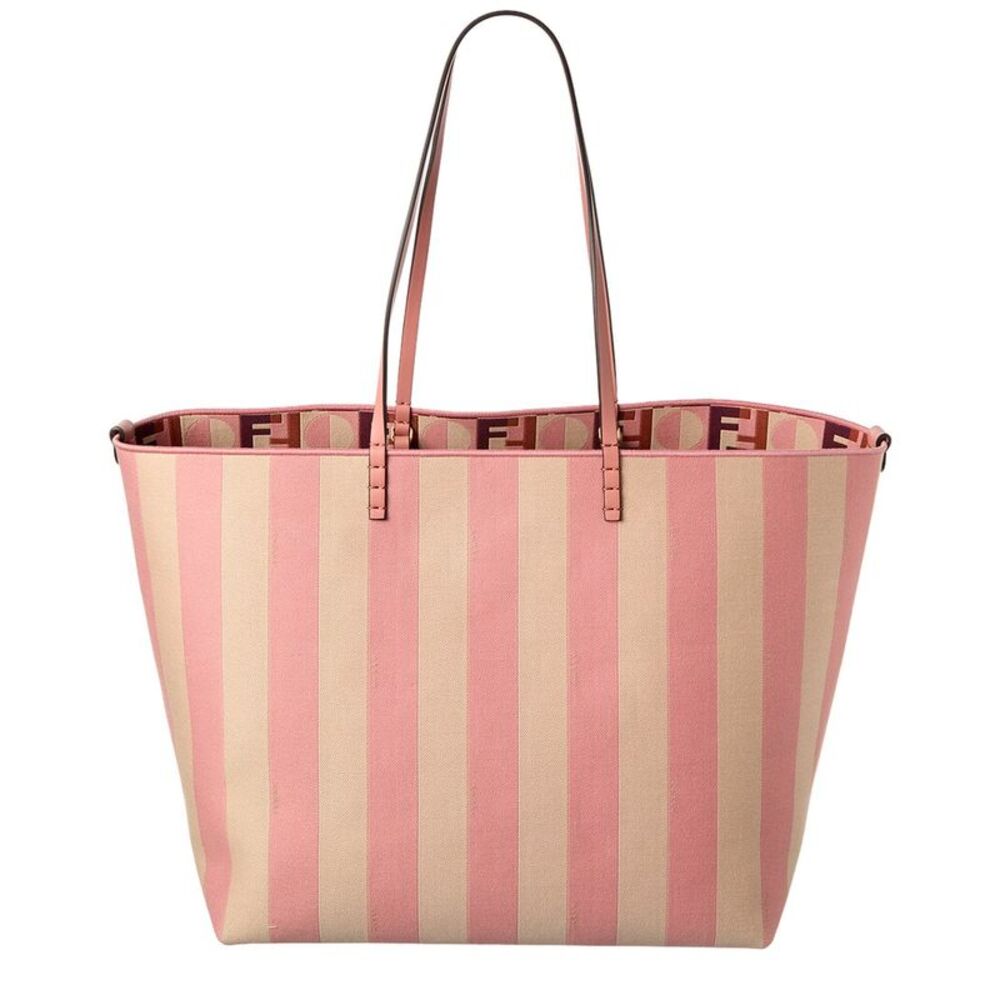 Fendi Roll Large Canvas & Leather Tote, Pink
